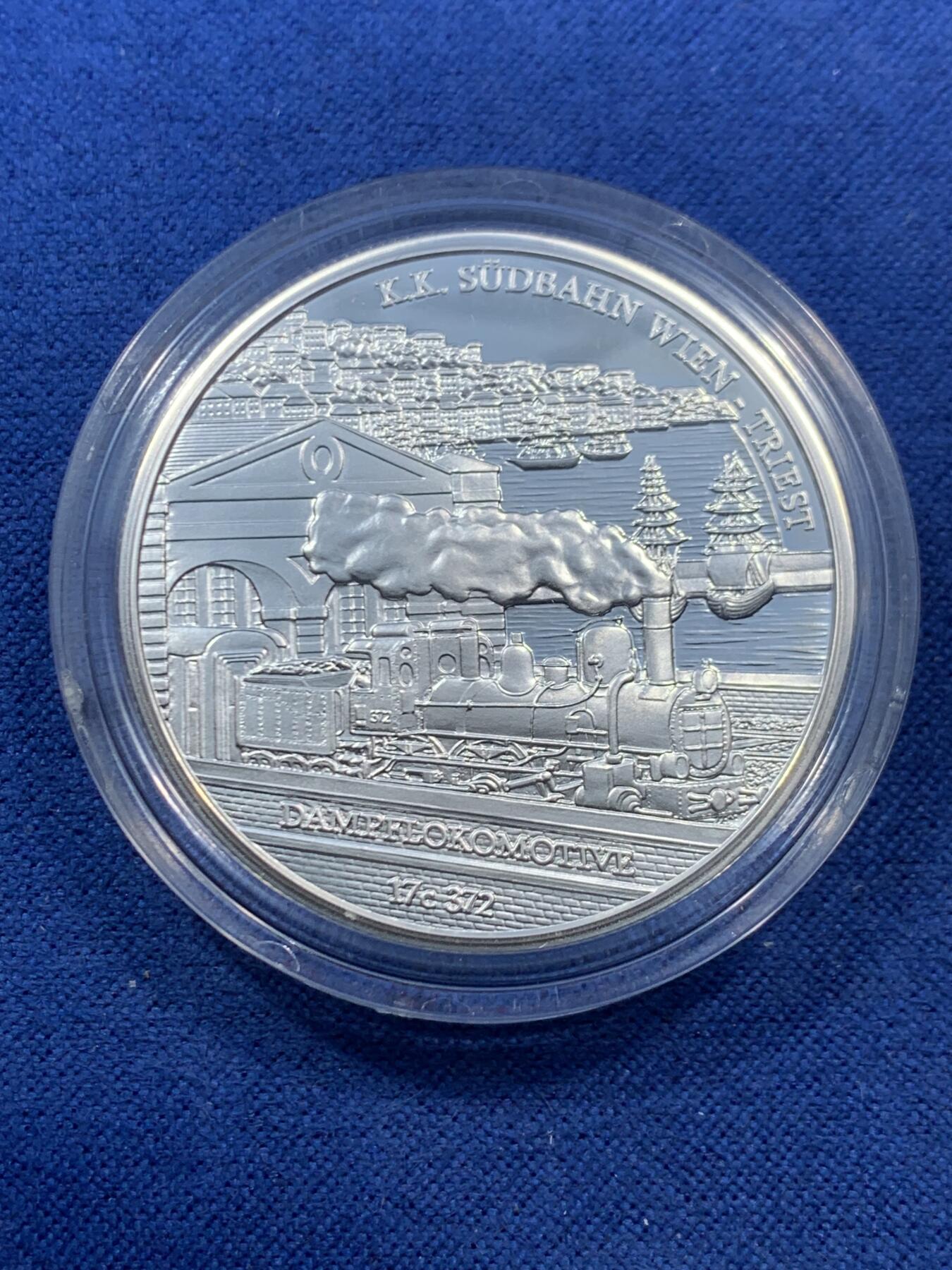 《竞宝斋》第462场 周日，周一，2场连拍 （全场包邮）欢迎送拍 奥地利2007年维也纳-的里雅斯特南部铁路20欧元银币 900银 18克 34mm 带盒证