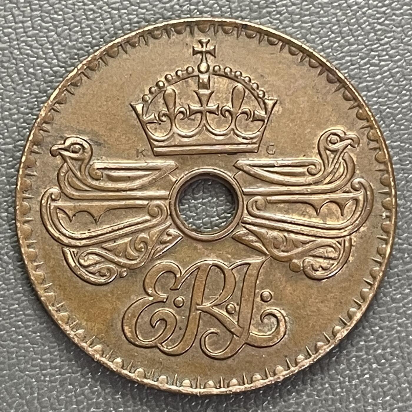 回流0201 稀少美品 英属新几内亚1936年爱德华八世1便士中孔铜币