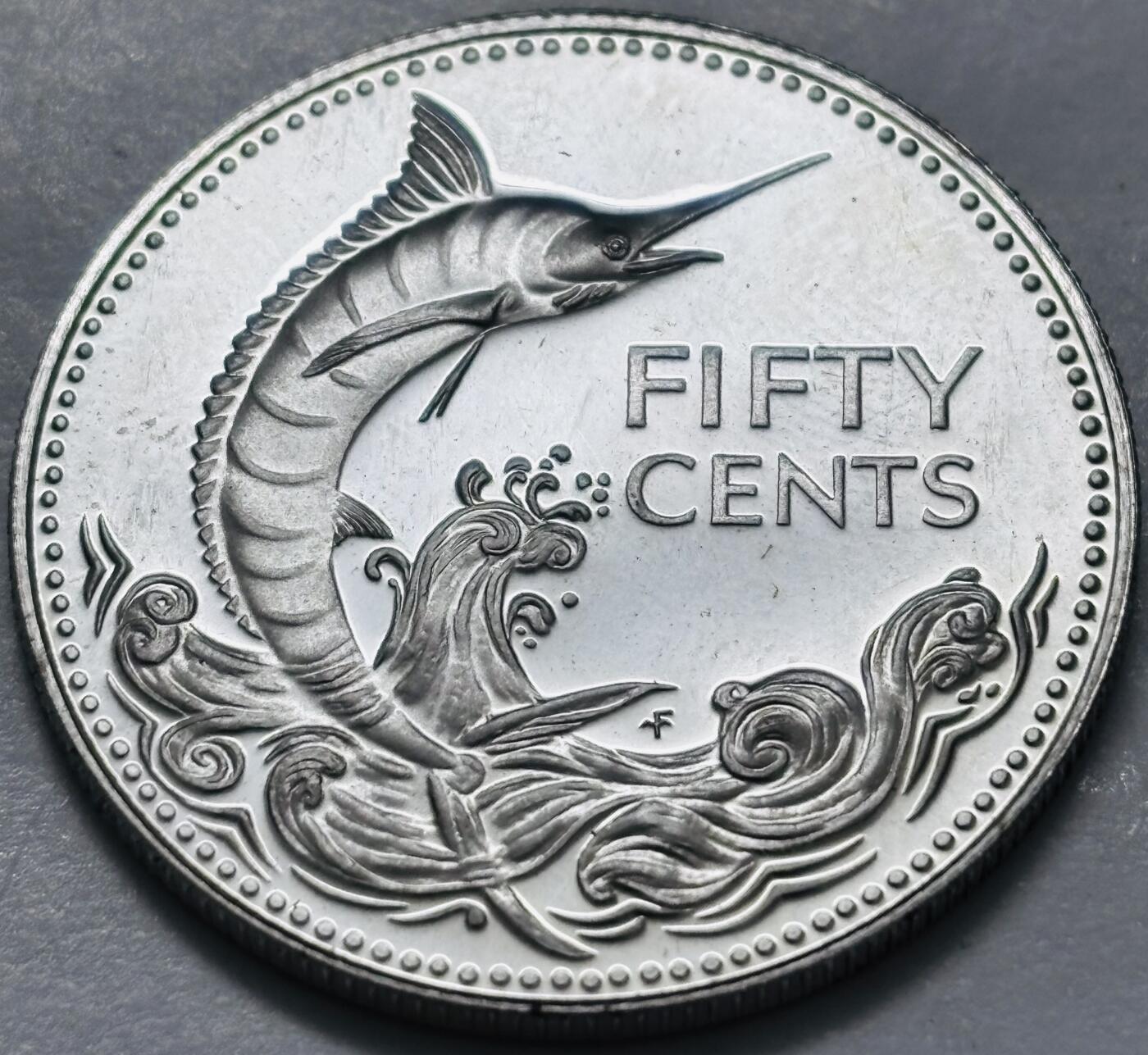 文馨钱币收藏 2026新年第五场（第 291 场）【长期接代拍品】 全新 1974 年巴哈马剑鱼 50 分精制银币，10.37 克 800 银，按银价算10.37×0.8×25=207.4