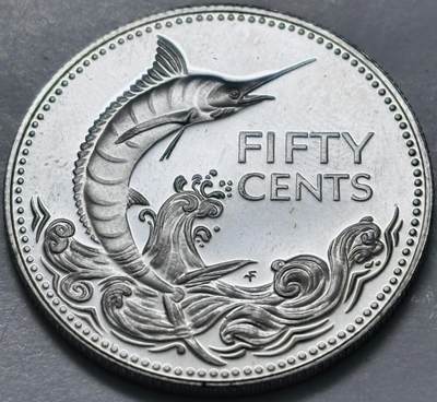 文馨钱币收藏 2026新年第五场（第 291 场）【长期接代拍品】 - 全新 1974 年巴哈马剑鱼 50 分精制银币，10.37 克 800 银，按银价算10.37×0.8×25=207.4