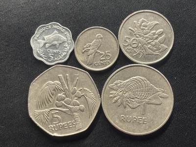 邮泉阁限时拍卖第四十场 非洲专场（硬币在国外。请付邮费6元。） - 塞舌尔1977年5枚