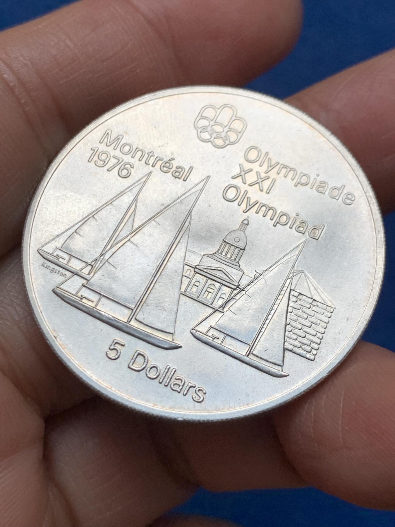 《竞宝斋》第462场 周日，周一，2场连拍 （全场包邮）欢迎送拍 加拿大1973年发行1976年蒙特利尔夏季奥运会-金斯顿和帆船银币 925银 24.1克