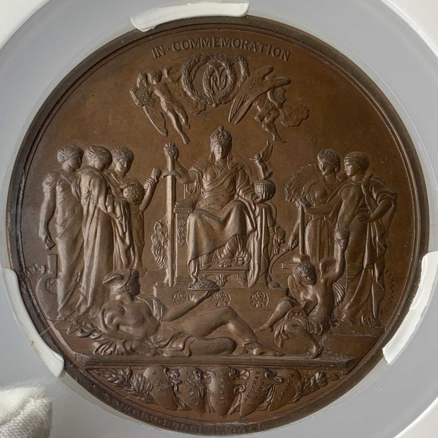 掌中浮雕-藏着的欧洲第051场 1887年维多利亚女王登基50年铜章, 77mm，J.E. Boehm and F. Leighton雕刻 