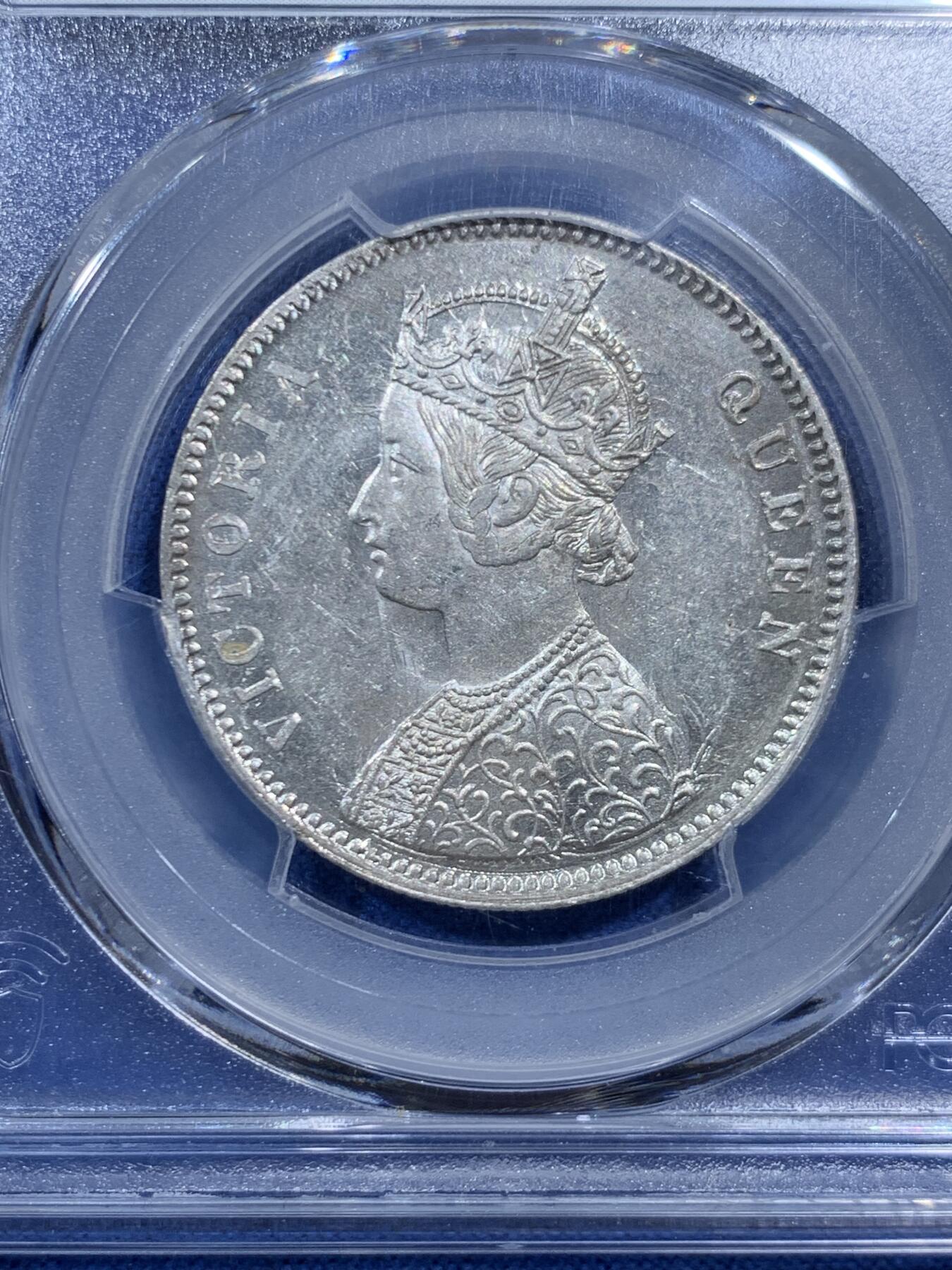 《竞宝斋》第462场 周日，周一，2场连拍 （全场包邮）欢迎送拍 PCGS MS62 英属印度1862年维多利亚卢比 原光