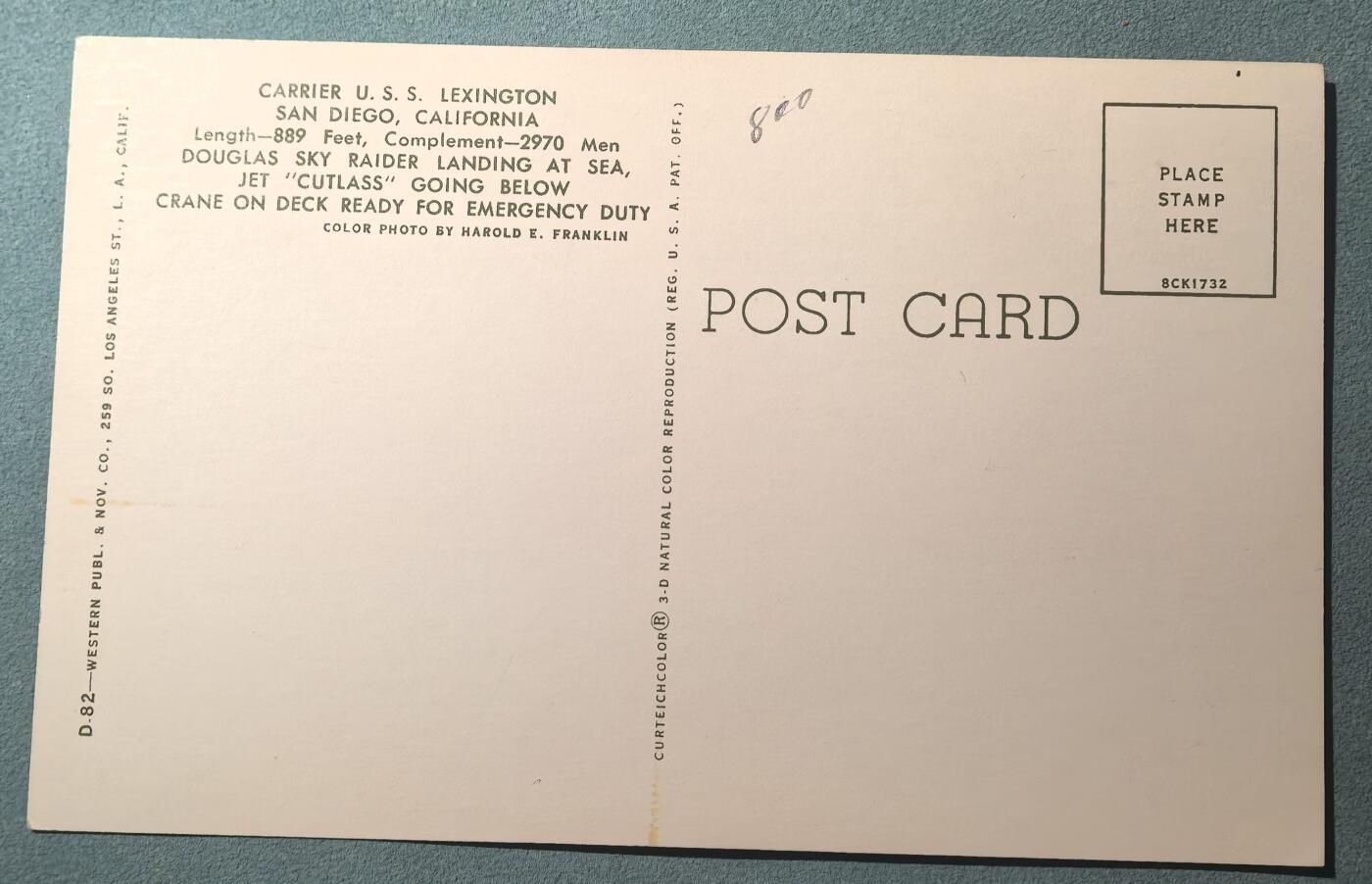 盛世勋华——号角文化勋章邮票专场拍卖第302期 美国冷战时期军舰专题明信片 舰载机在美国海军“列克星敦”号航空母舰上降落