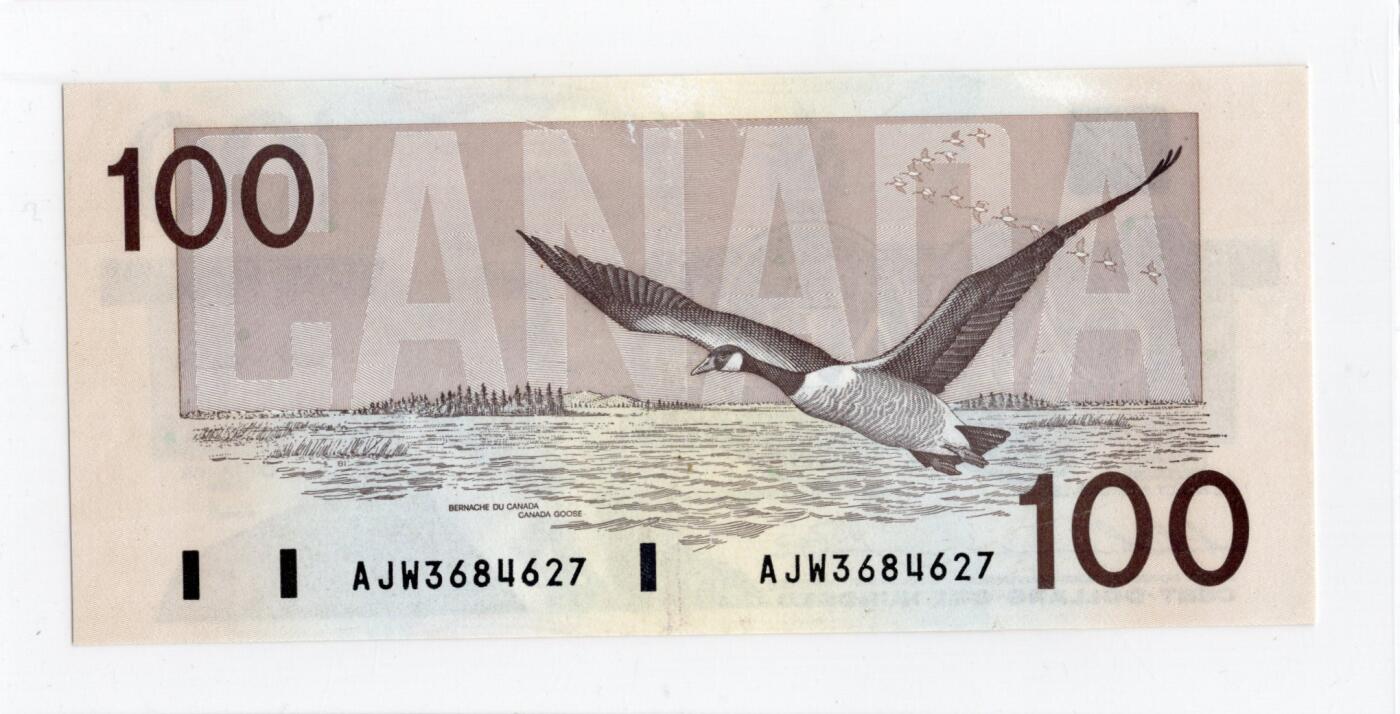 徐霞客拍卖首拍 加拿大	P-99a 1988年100元	564	120	AJW3684627	流通品相	正面主像为加拿大前总理罗伯特·莱尔德·博登，右侧为渥太华国会大厦图案。币面采用英法双语标注，是加拿大最后一批纯纸质流通纸币，采用棕黑渐变套印与精细雕刻凹印工艺，是该系列中的大面额品种。		