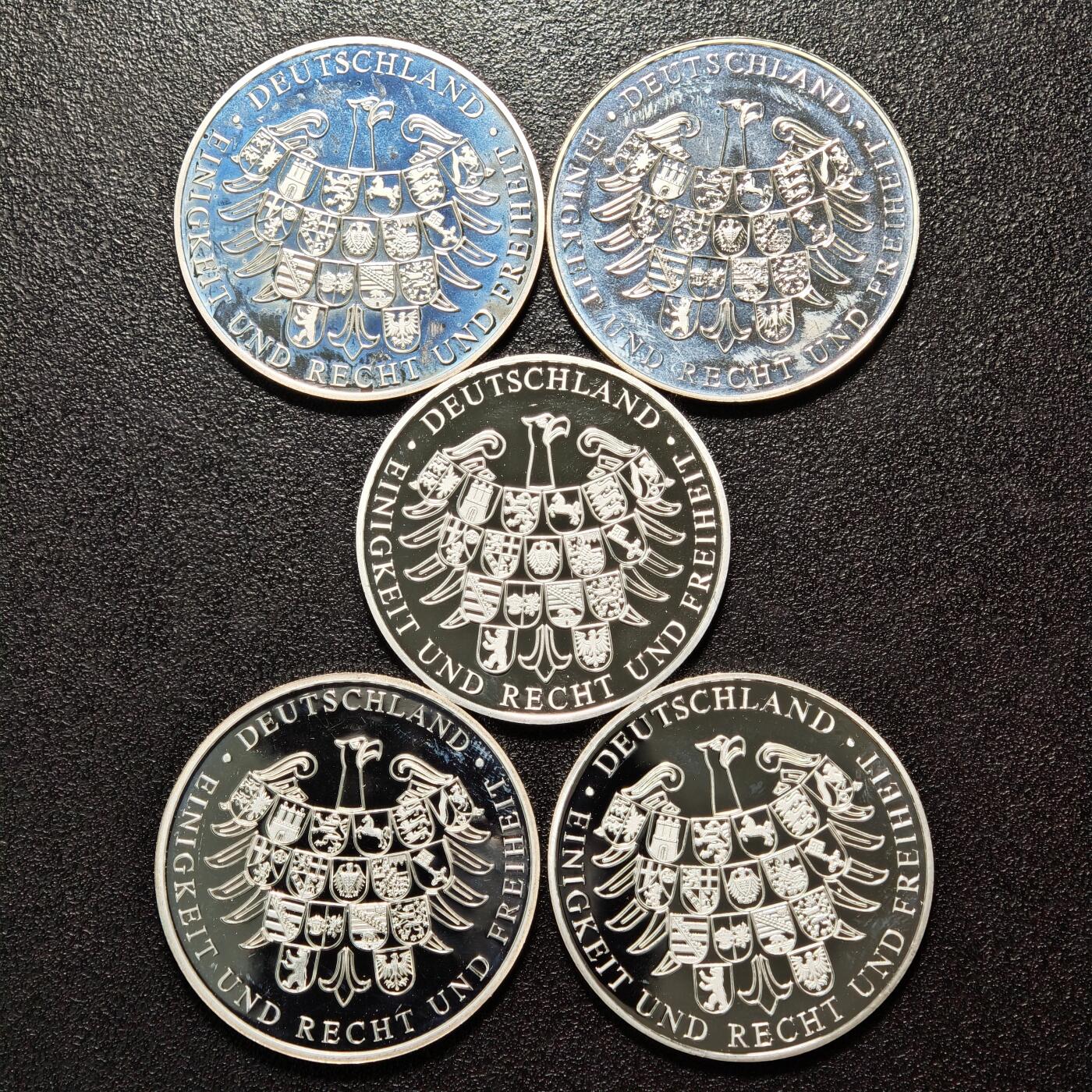 【德藏】世界币章拍卖第163期（拍品征集中~欢迎藏友联系） 5枚一组 现代德国纪念银章 333银 直径约：36mm/枚；重约：14.6g/枚