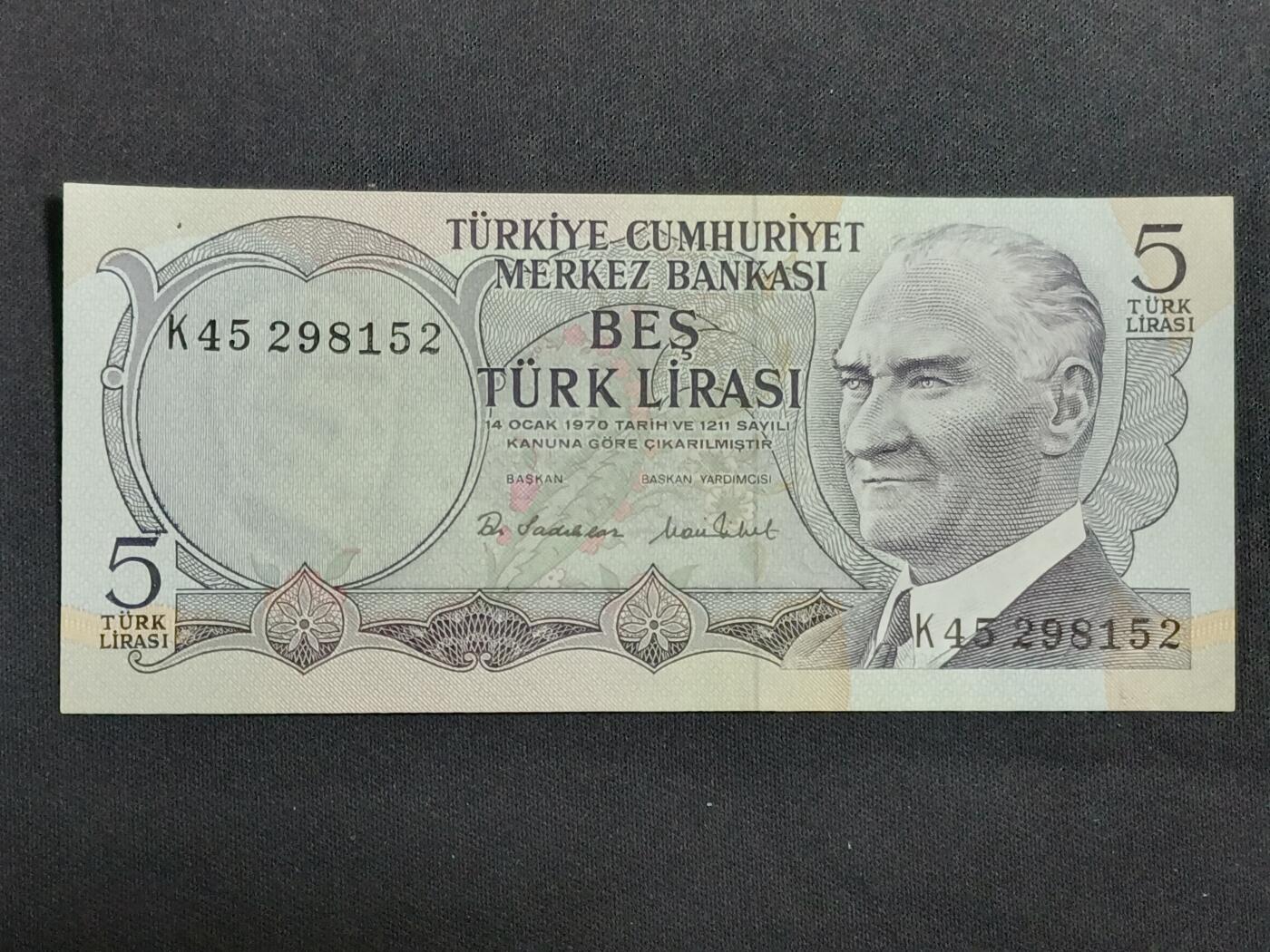 【游宝拍卖】乙巳蛇年第112期 周二集拍 土耳其-5里拉【1979年 全新UNC】