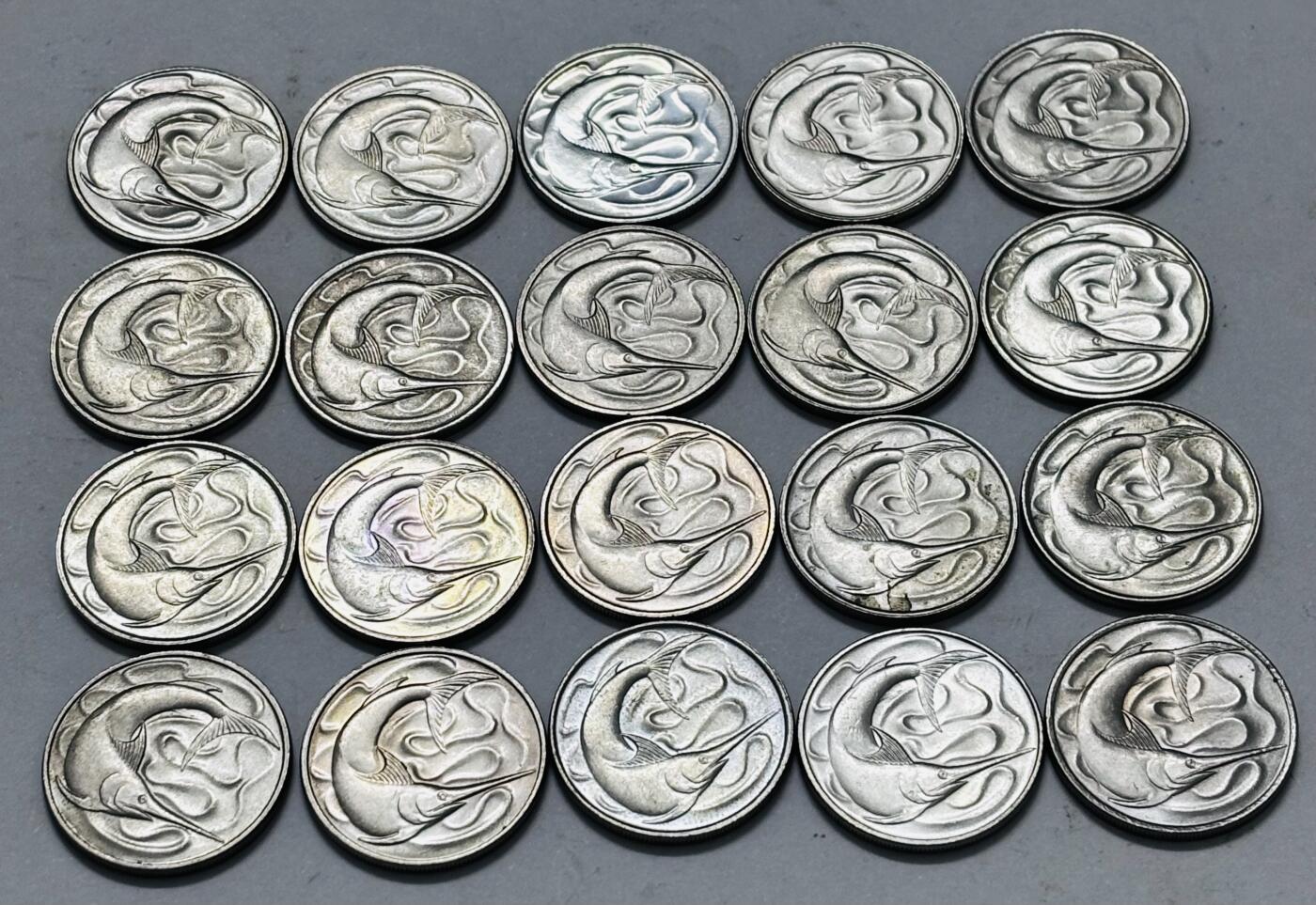 文馨钱币收藏 2026新年第五场（第 291 场）【长期接代拍品】 几乎全新新加坡 1967-1982 年 20 分剑鱼一组 20 枚