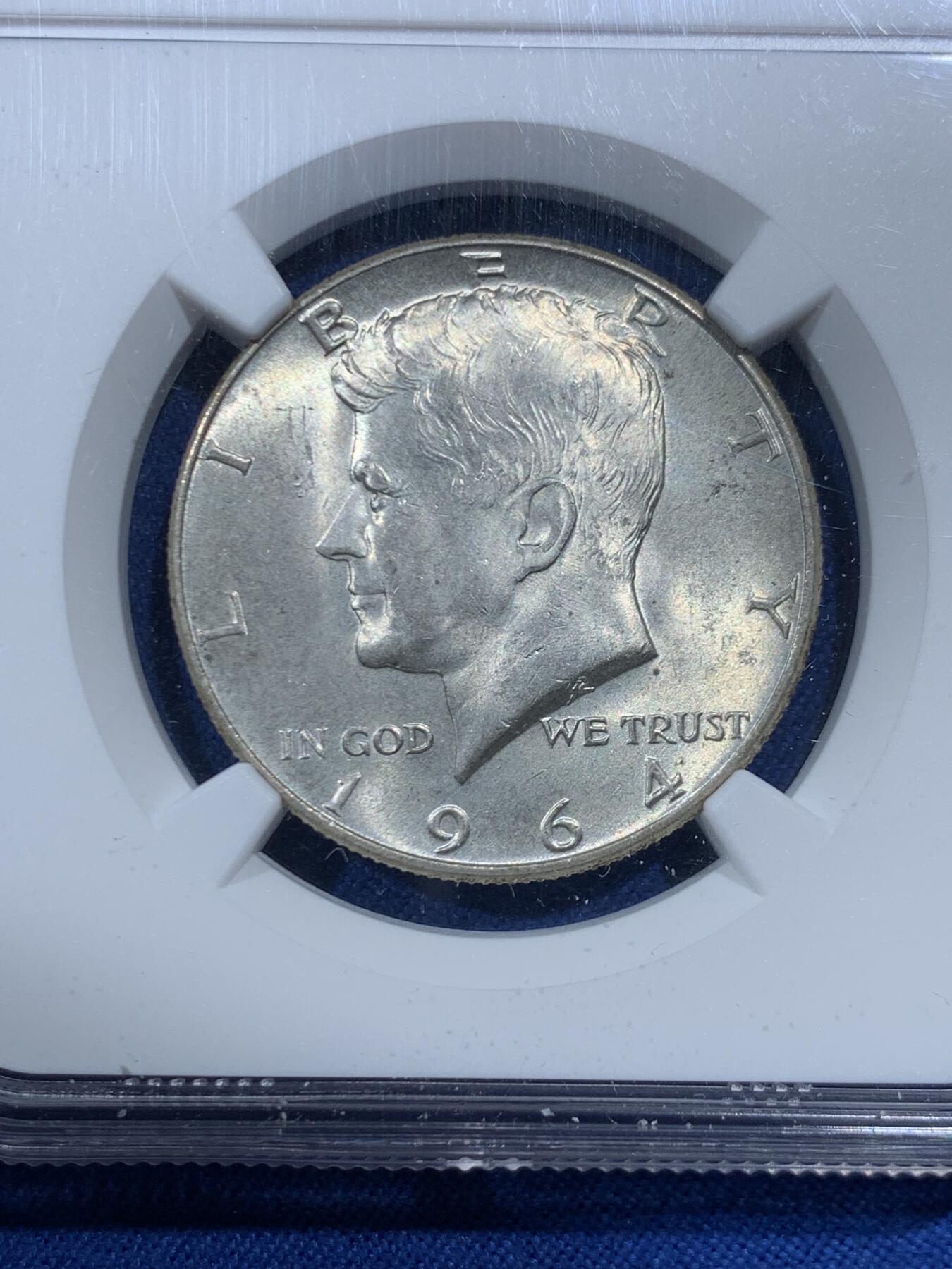 《竞宝斋》第462场 周日，周一，2场连拍 （全场包邮）欢迎送拍 NGC MS64 美国1964年肯尼迪50美分银币 高银版本 900银 银光闪闪