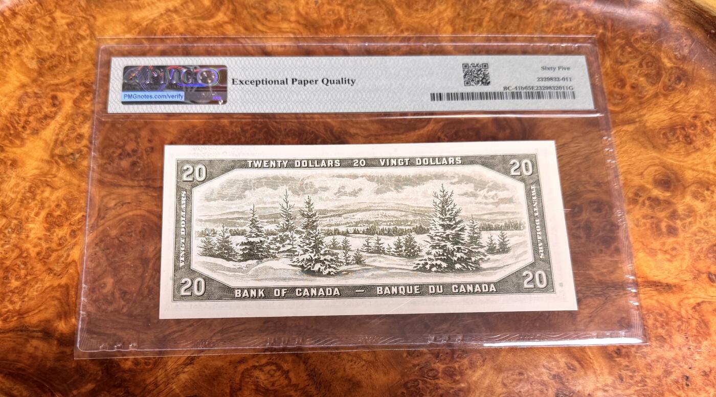 得物收藏 Chase Auction 第35期 - - 外钞、银元、民国钞和人民币混合场！持续更新中！ 1954年加拿大20元，PMG65！