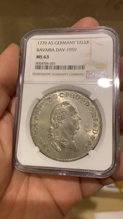 《竞宝斋》第462场 周日，周一，2场连拍 （全场包邮）欢迎送拍 唯一冠军分 NGC MS63 德国 1779年 巴伐利亚选侯国  查尔斯·西奥多 泰勒大银币 入手正当时