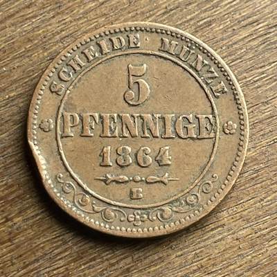 【本场4.12号发货】★第145加场★精品硬币 套币专场 不寄存，200包邮。不满200元，支付5元运费。《接受代拍 代送NGC评级》 - 75【无寄存】1864 B 德国萨克森 5芬尼 铜币