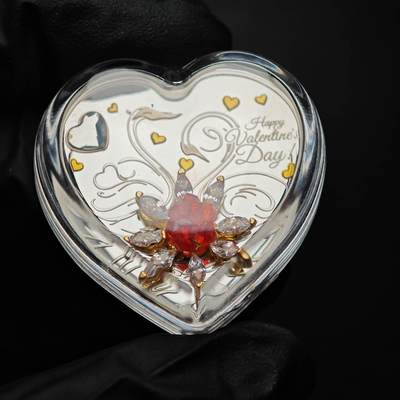 金瓯小拍第三期 古今币章 银价专场 - 纽埃情人节心形镶钻银币2023年 重20克 盒证齐全 盒有小裂