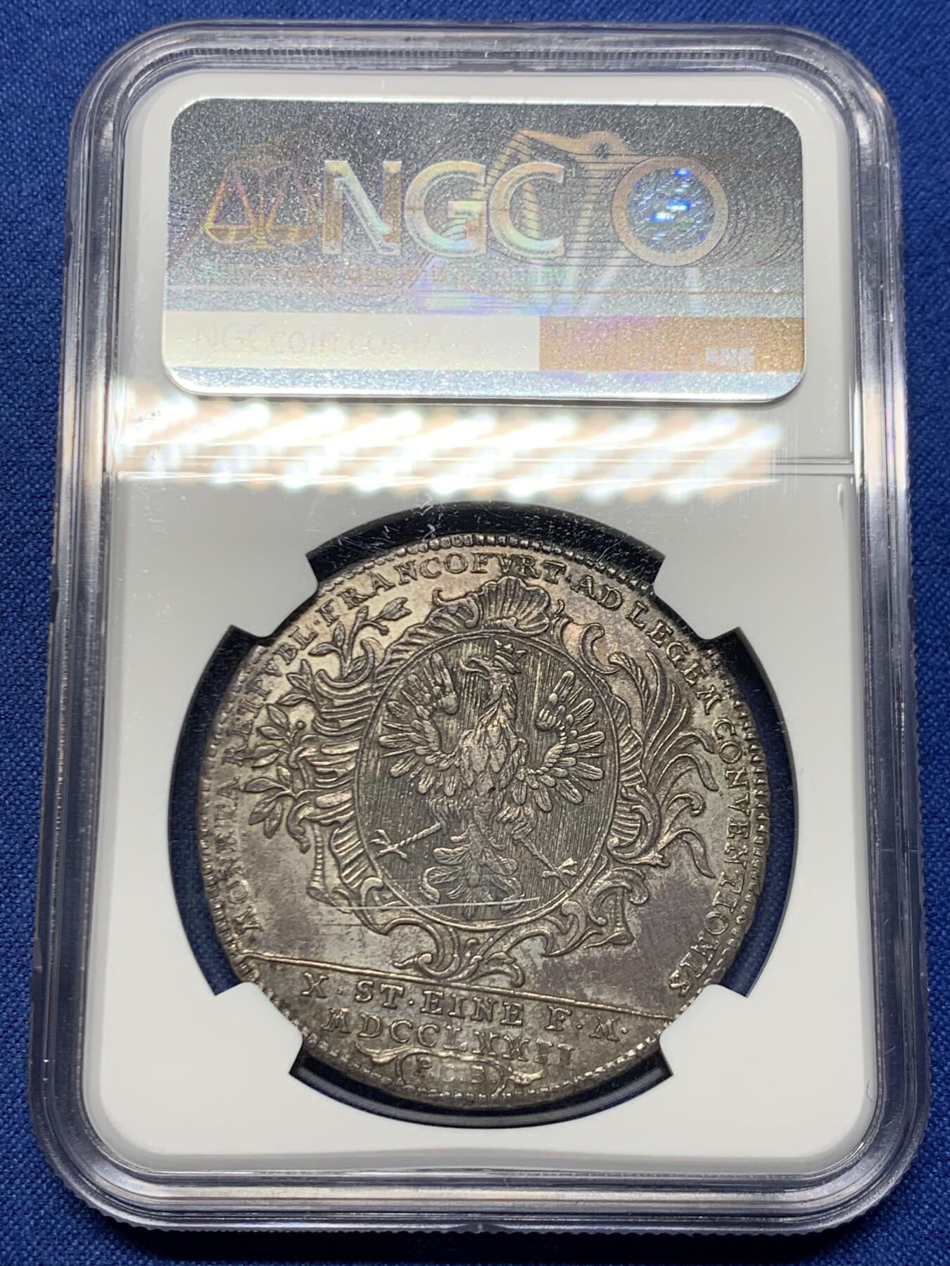 《竞宝斋》第462场 周日，周一，2场连拍 （全场包邮）欢迎送拍 NGC AUD 德国1772年法兰克福城市景观泰勒大银币 原味深彩包浆