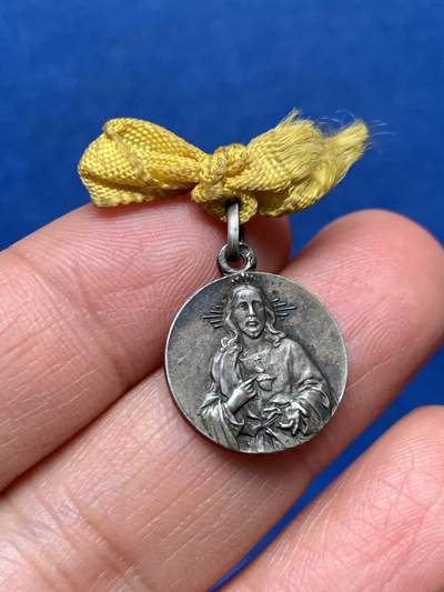 《竞宝斋》第462场 周日，周一，2场连拍 （全场包邮）欢迎送拍 - 宗教纪念章 吊坠 正面耶稣基督 背面圣母玛利亚 总重2.5克 16.1mm