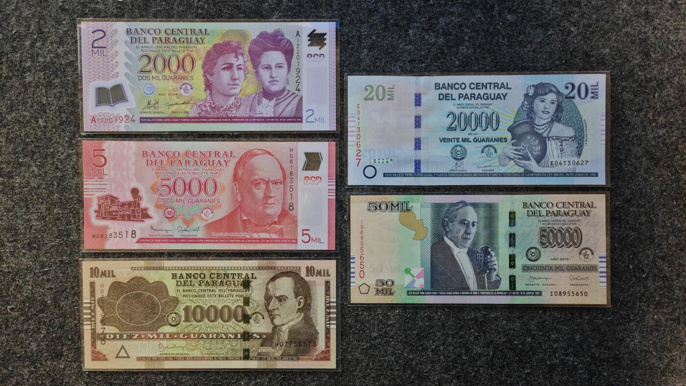 【礼羽收藏】🌏世界钱币拍卖第122期 （一组5张）美洲 巴拉圭 2000.5000.10000.20000.50000 全新UNC