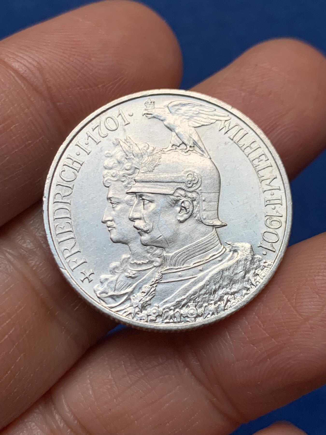 《竞宝斋》第462场 周日，周一，2场连拍 （全场包邮）欢迎送拍 德国1901普鲁士建国200周年2马克银币