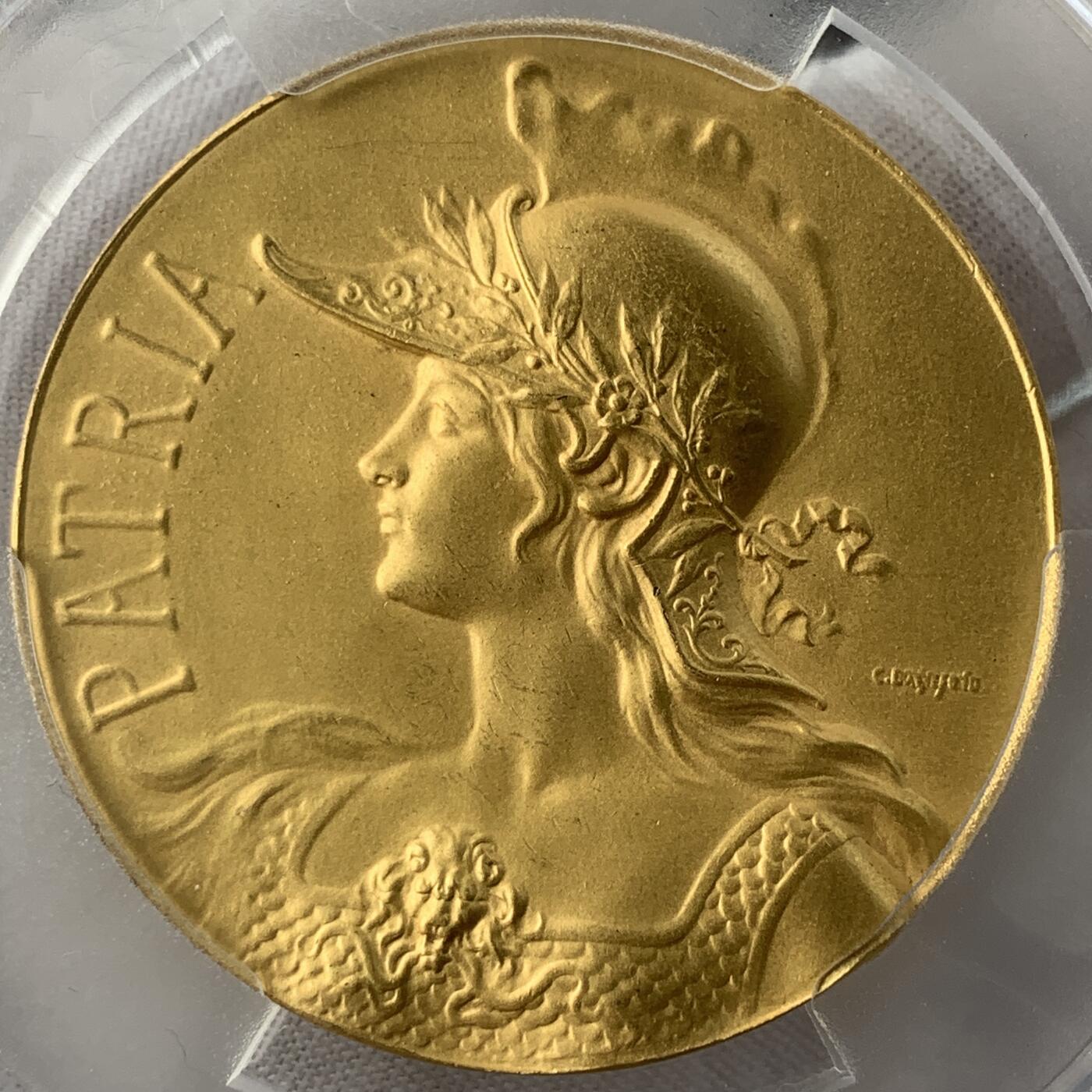 掌中浮雕-藏着的欧洲第051场 1901年法国维希国际展览镀金铜章，50mm