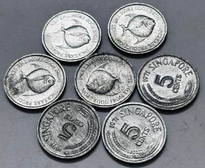 文馨钱币收藏 2026新年第五场（第 291 场）【长期接代拍品】 - 少见全新独年份 1971 年新加坡 5 分 FAO 纪念币 7 枚