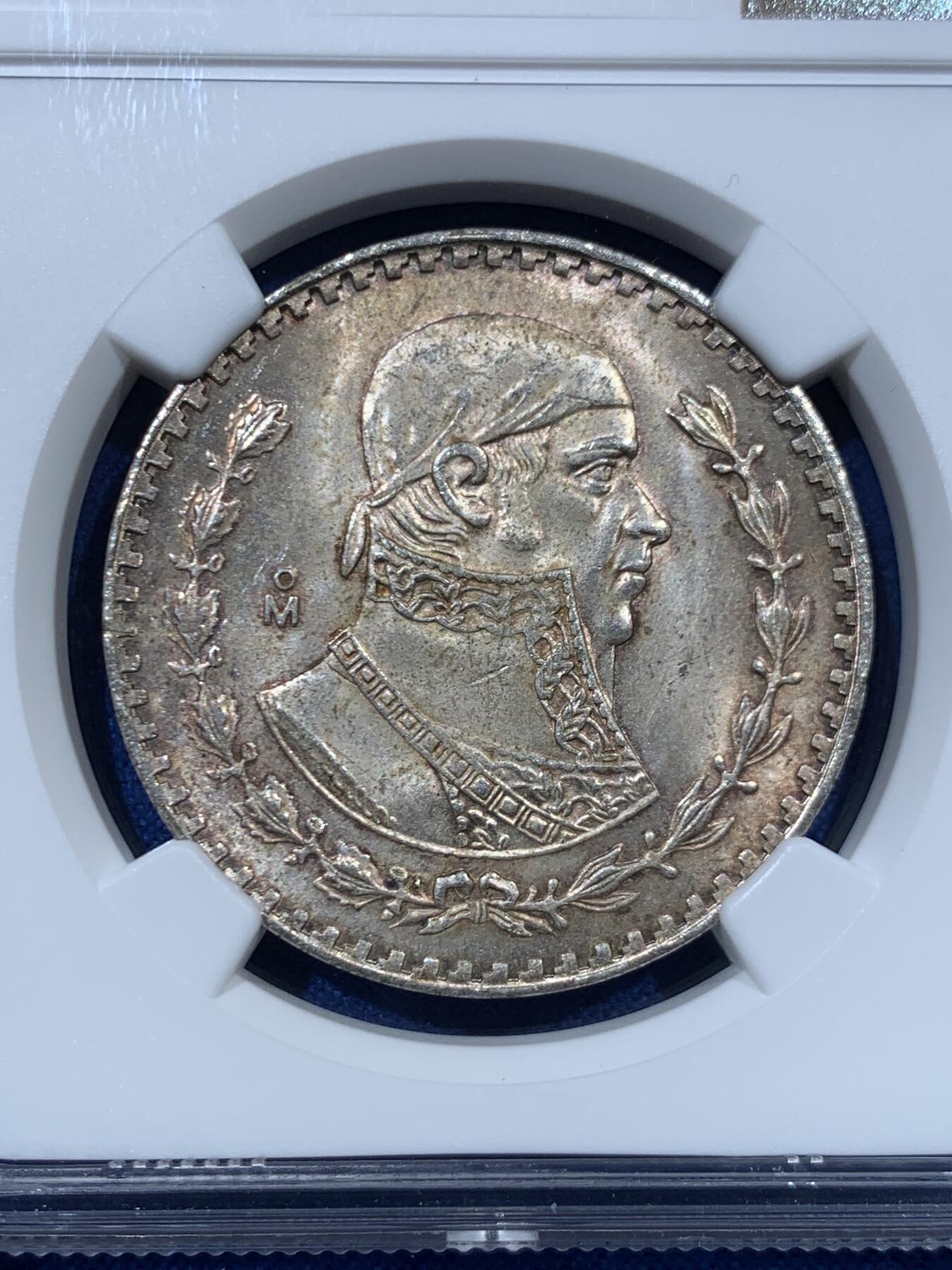 《竞宝斋》第462场 周日，周一，2场连拍 （全场包邮）欢迎送拍 NGC MS65 墨西哥1964年1比索银币，高分带彩漂亮！