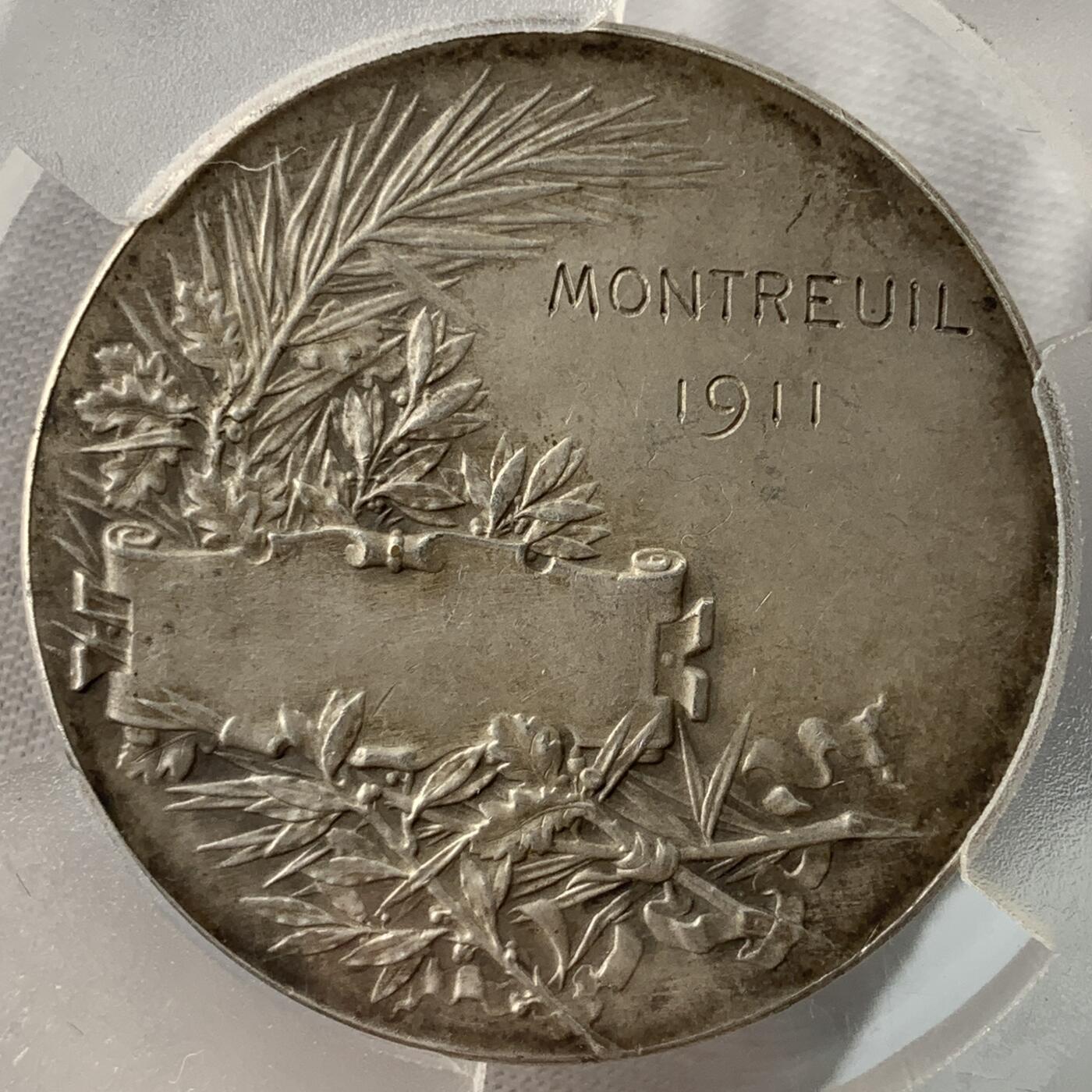 掌中浮雕-藏着的欧洲第051场 1911年法国蒙特勒伊镀银铜章，42mm