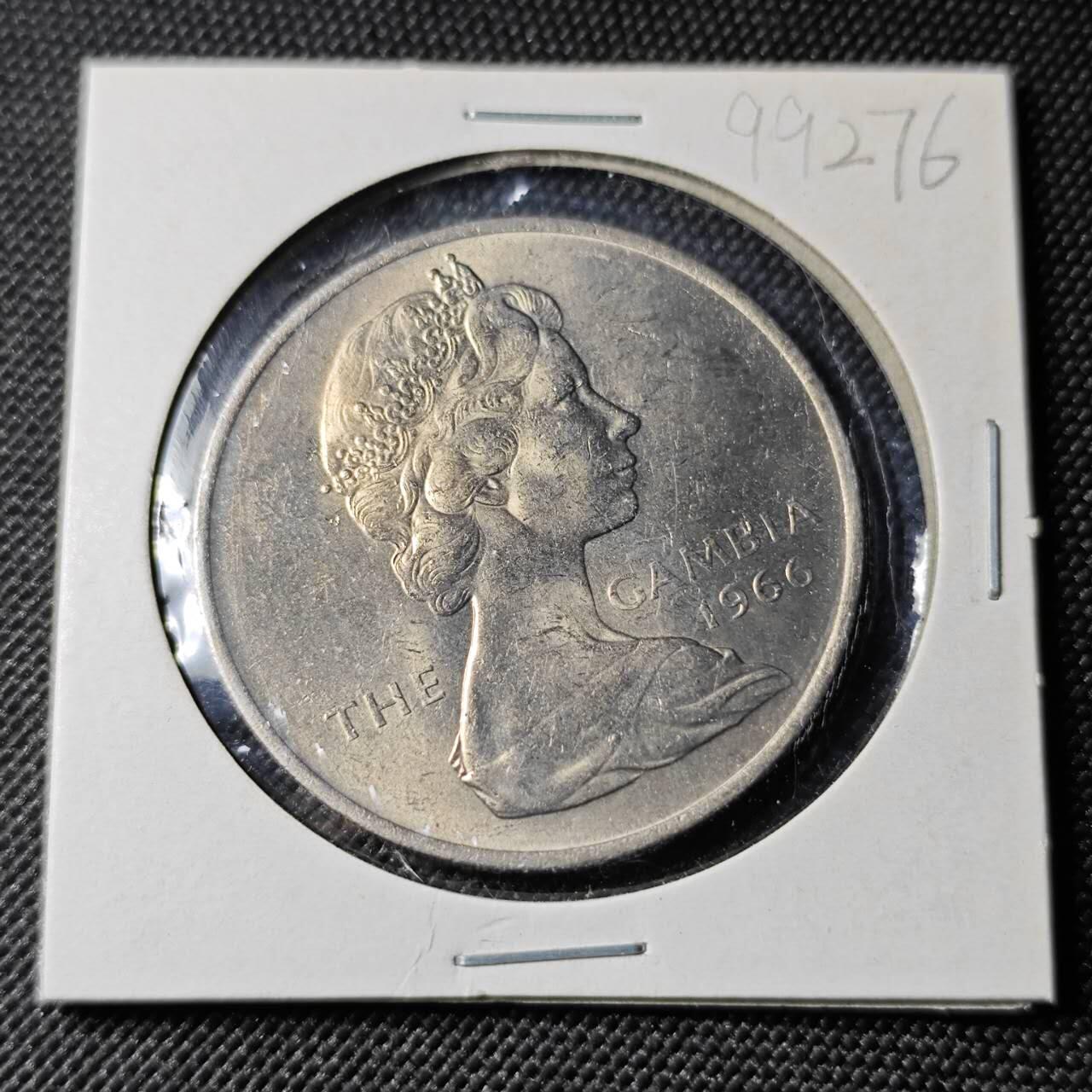 KK钱币收藏小铺  第399期  百期特拍（四拍之三）2月预留时间 周末发货  1966英属冈比亚4先令 好品 鳄鱼