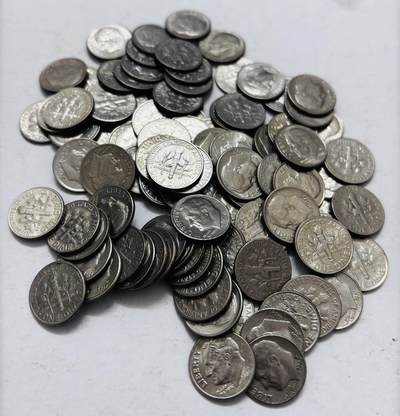 文馨钱币收藏 2026新年第五场（第 291 场）【长期接代拍品】 - 美国罗斯福 10 美分 100 枚，年份未挑，合计 10 美元