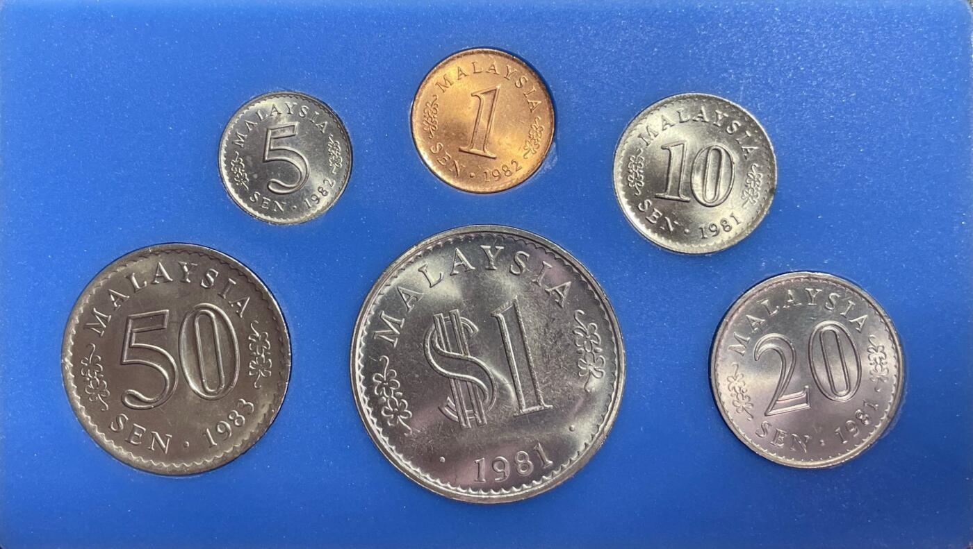 回流0201 全新马来西亚80年代第一版国会大厦版 1分-1林吉特全套6枚