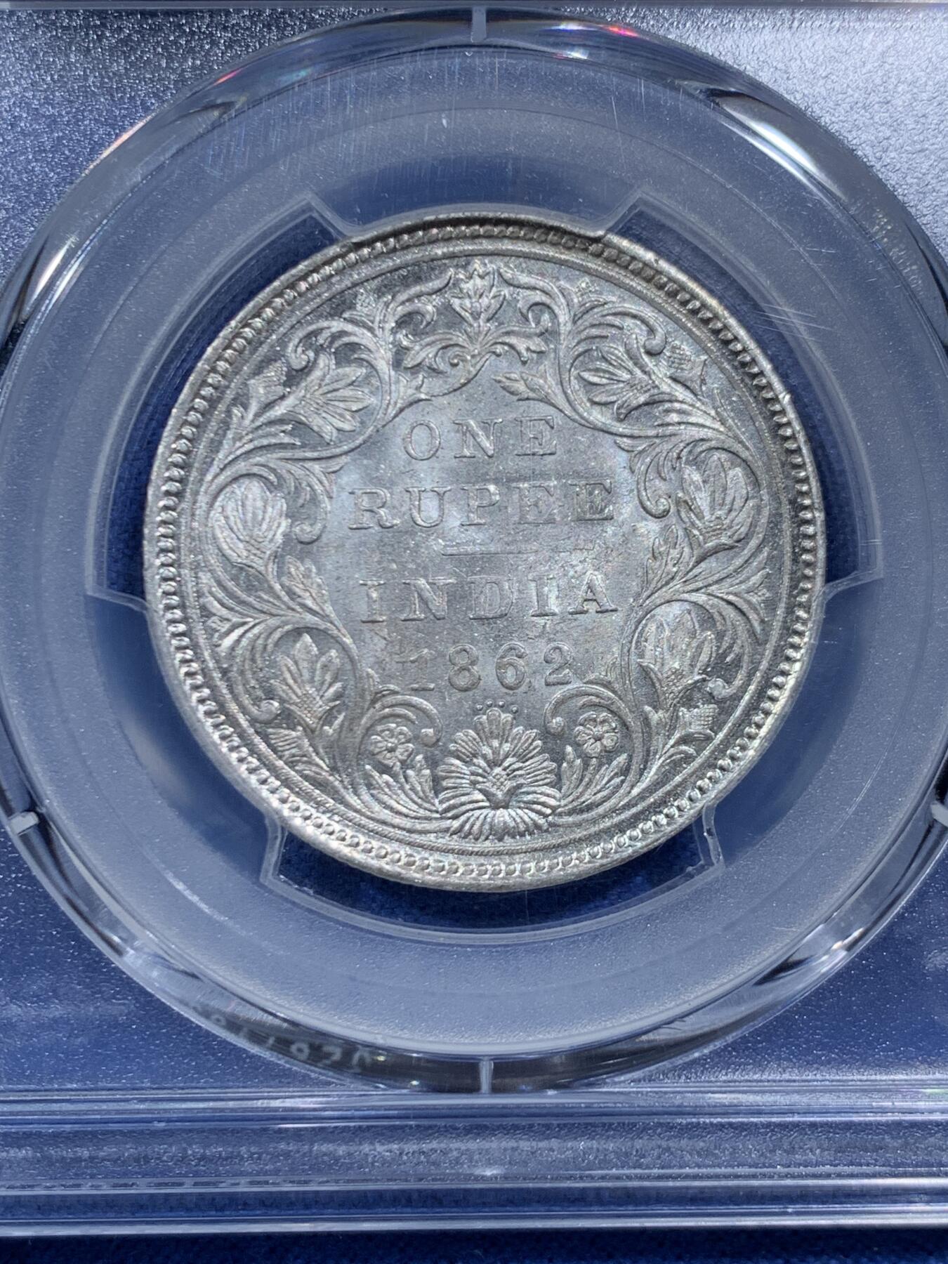 《竞宝斋》第462场 周日，周一，2场连拍 （全场包邮）欢迎送拍 PCGS MS62 英属印度1862年维多利亚卢比 原光