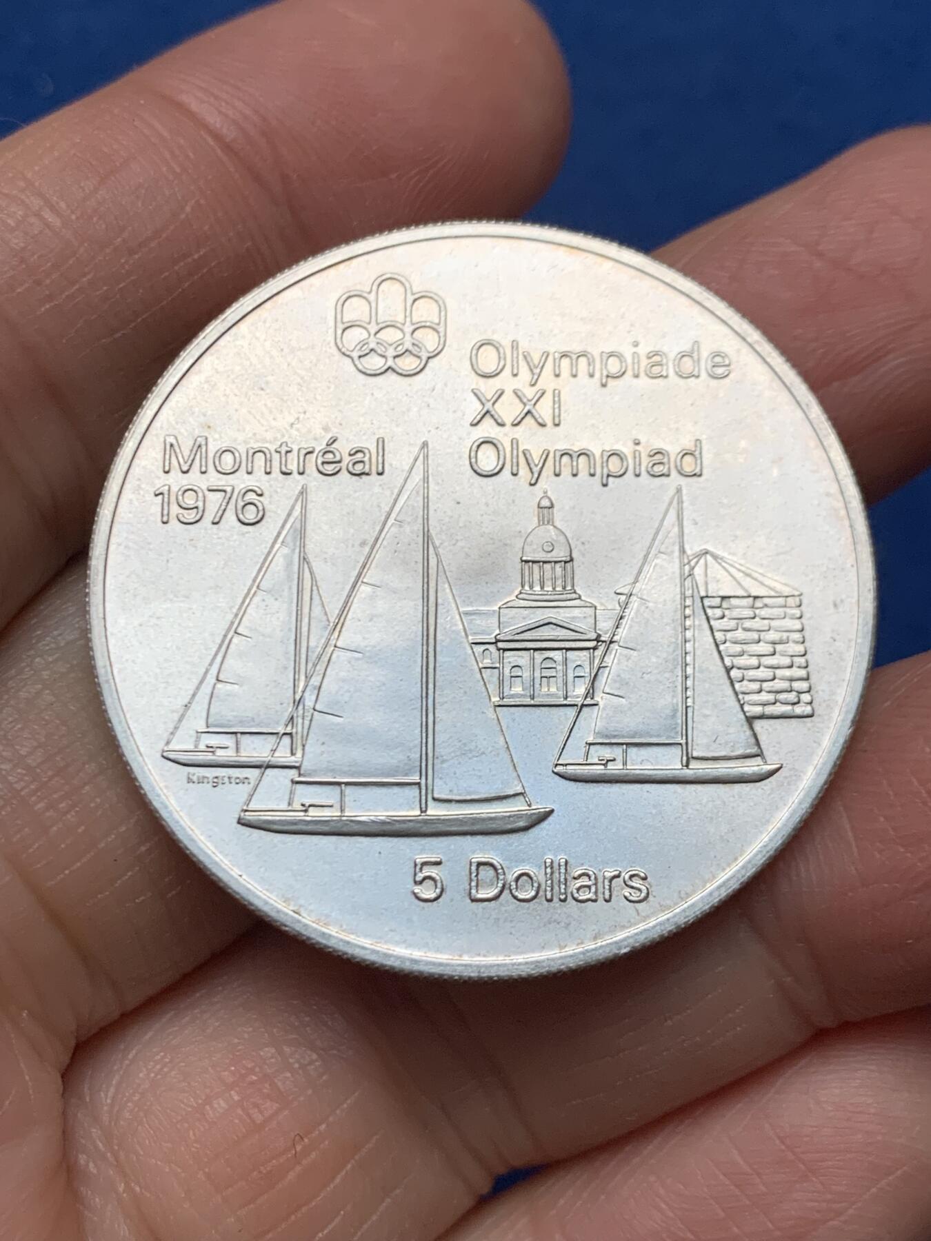 《竞宝斋》第462场 周日，周一，2场连拍 （全场包邮）欢迎送拍 加拿大1973年发行1976年蒙特利尔夏季奥运会-金斯顿和帆船银币 925银 24.1克