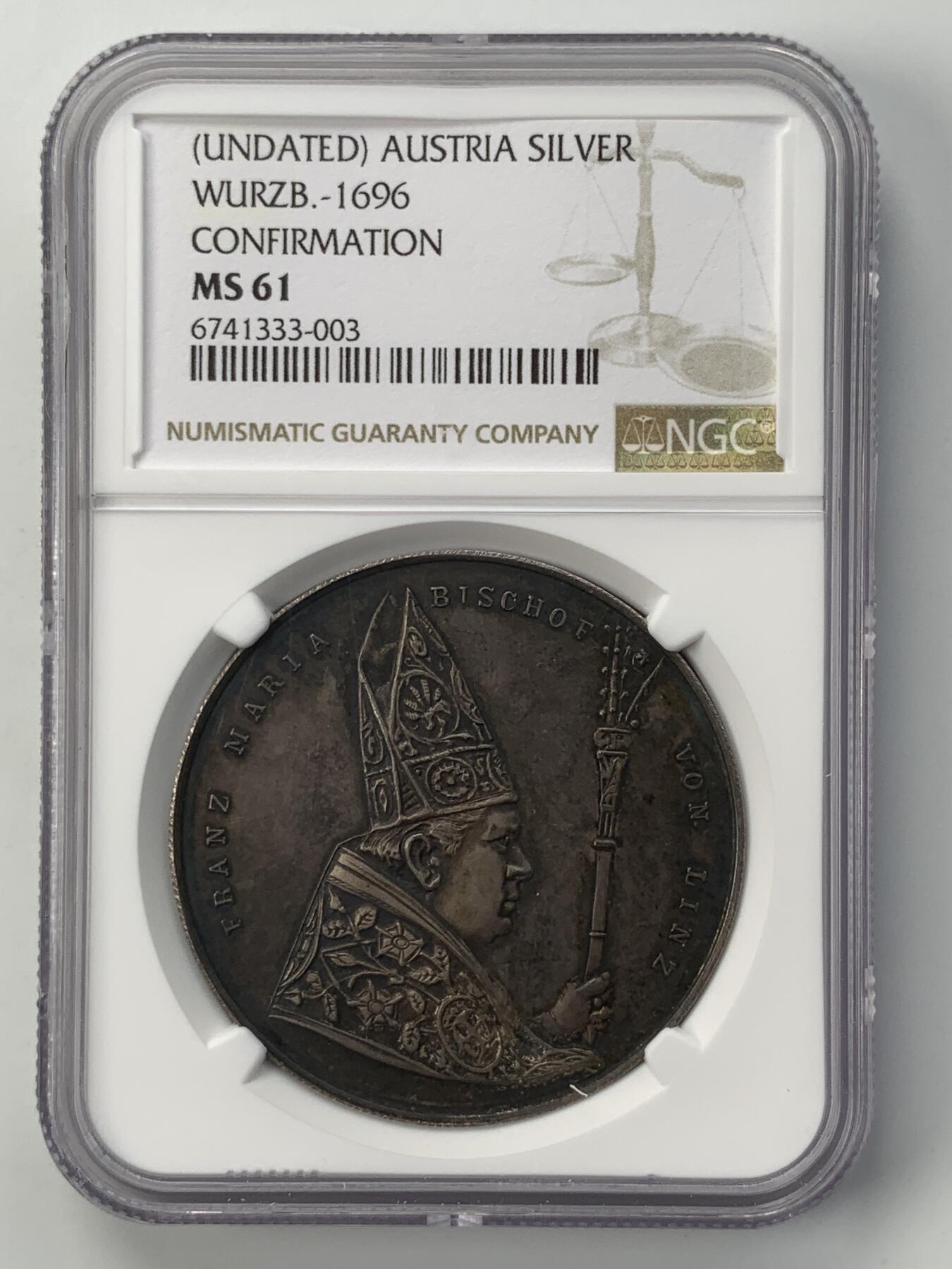 掌中浮雕-藏着的欧洲第051场 NGC MS61 ：奥地利林茨主教弗朗茨·玛丽亚·多佩尔鲍尔坚信礼纪念大银章，42mm