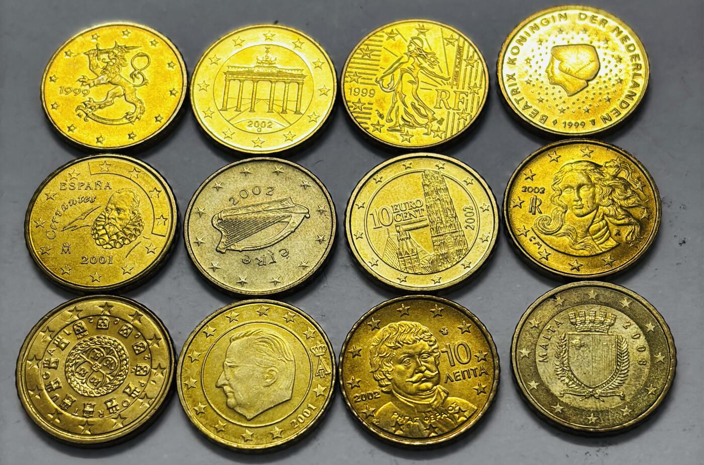 文馨钱币收藏 2026新年第五场（第 291 场）【长期接代拍品】 全新欧盟 12 国 10 欧分无重复 12 枚