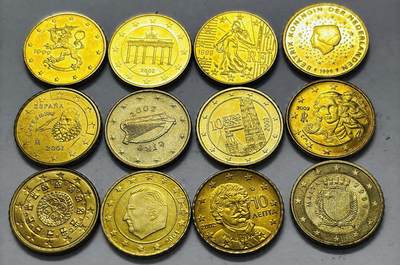 文馨钱币收藏 2026新年第五场（第 291 场）【长期接代拍品】 - 全新欧盟 12 国 10 欧分无重复 12 枚