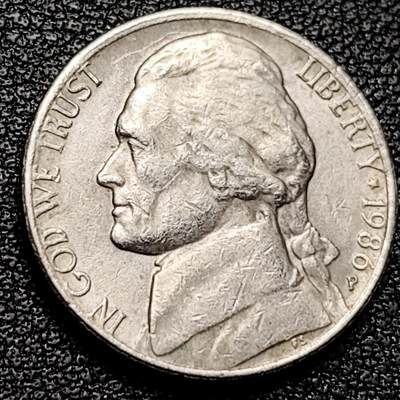 泉币菌-第175场- 精品福利场 - 美国1986年 5美分纪念币 杰斐逊 及 故居蒙蒂塞洛庄园 21mm 