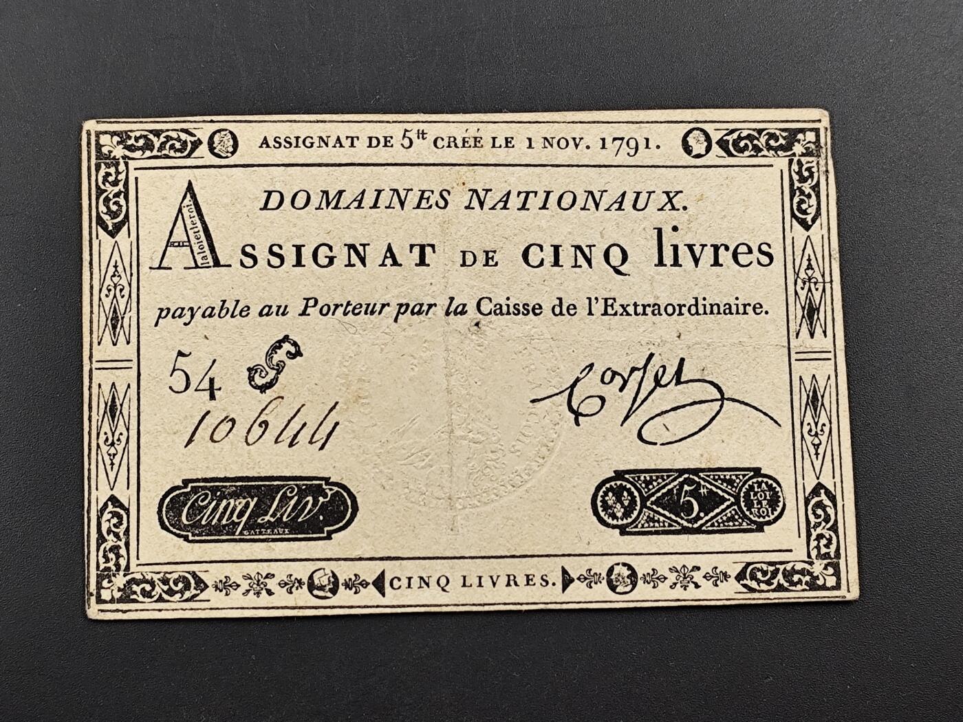 1月25日徽章钱币专场 1791年法国大革命纸币 稀少品种品相好