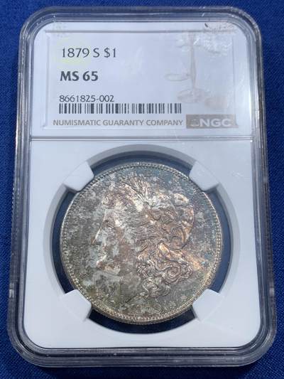 《竞宝斋》第462场 周日，周一，2场连拍 （全场包邮）欢迎送拍 - NGC MS65 美国 1879-S 摩根 1美元 银币 早期年份 炫丽五彩