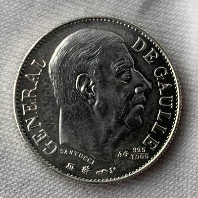 掌中浮雕-藏着的欧洲第051场 - 1980年法国戴高乐纪念银章（925），21mm，6.6g