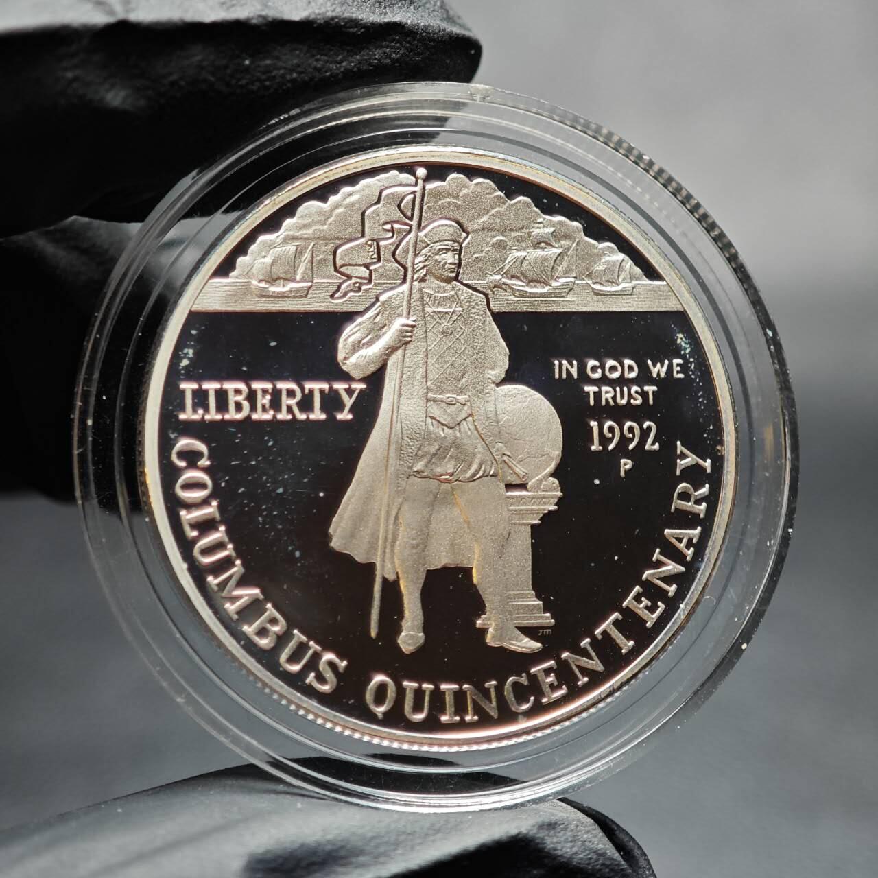 金瓯小拍第三期 古今币章 银价专场 美国哥伦布发现新大陆500周年精制银币1992年 26.8克 无盒证