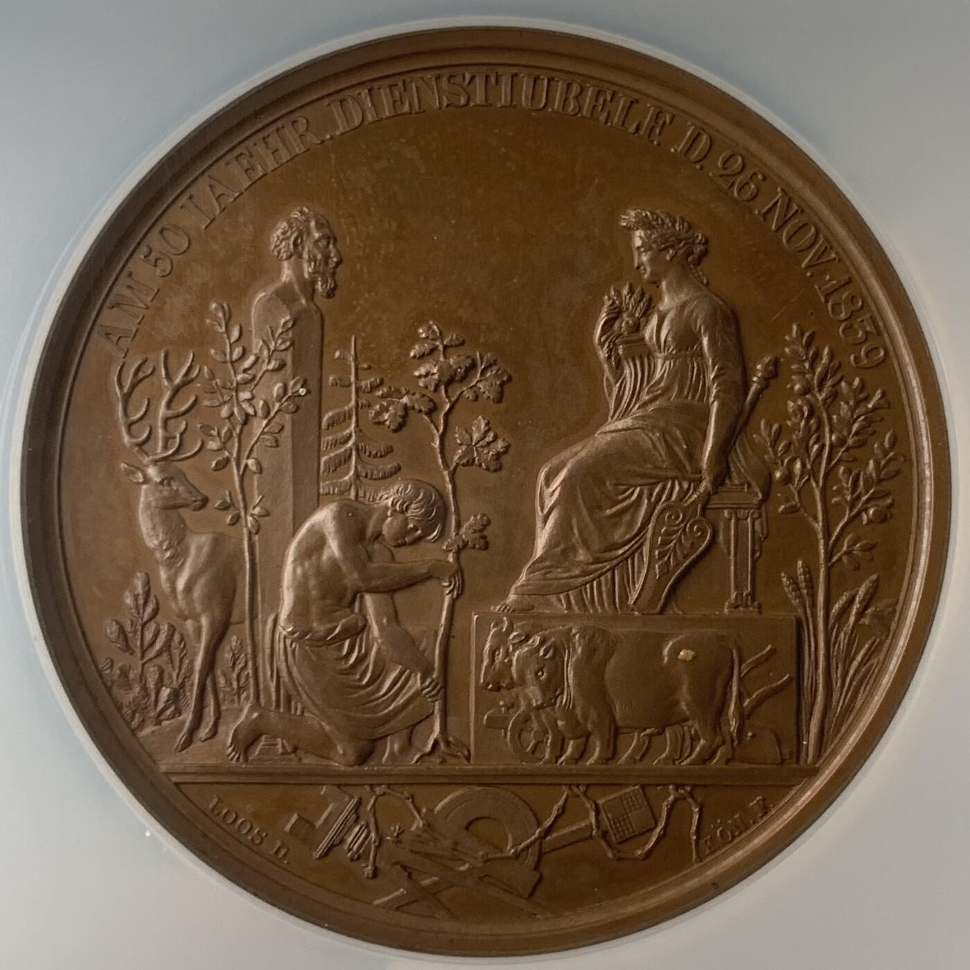 掌中浮雕-藏着的欧洲第051场 NGC MS63 : 1839年普鲁士枢密院大臣冯 . 兰登伯格纪念铜章，50mm