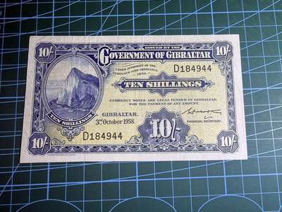 【炜奕收藏】，第五十八期，英属第三场 - 1958年直布罗陀10先令，品相如图
