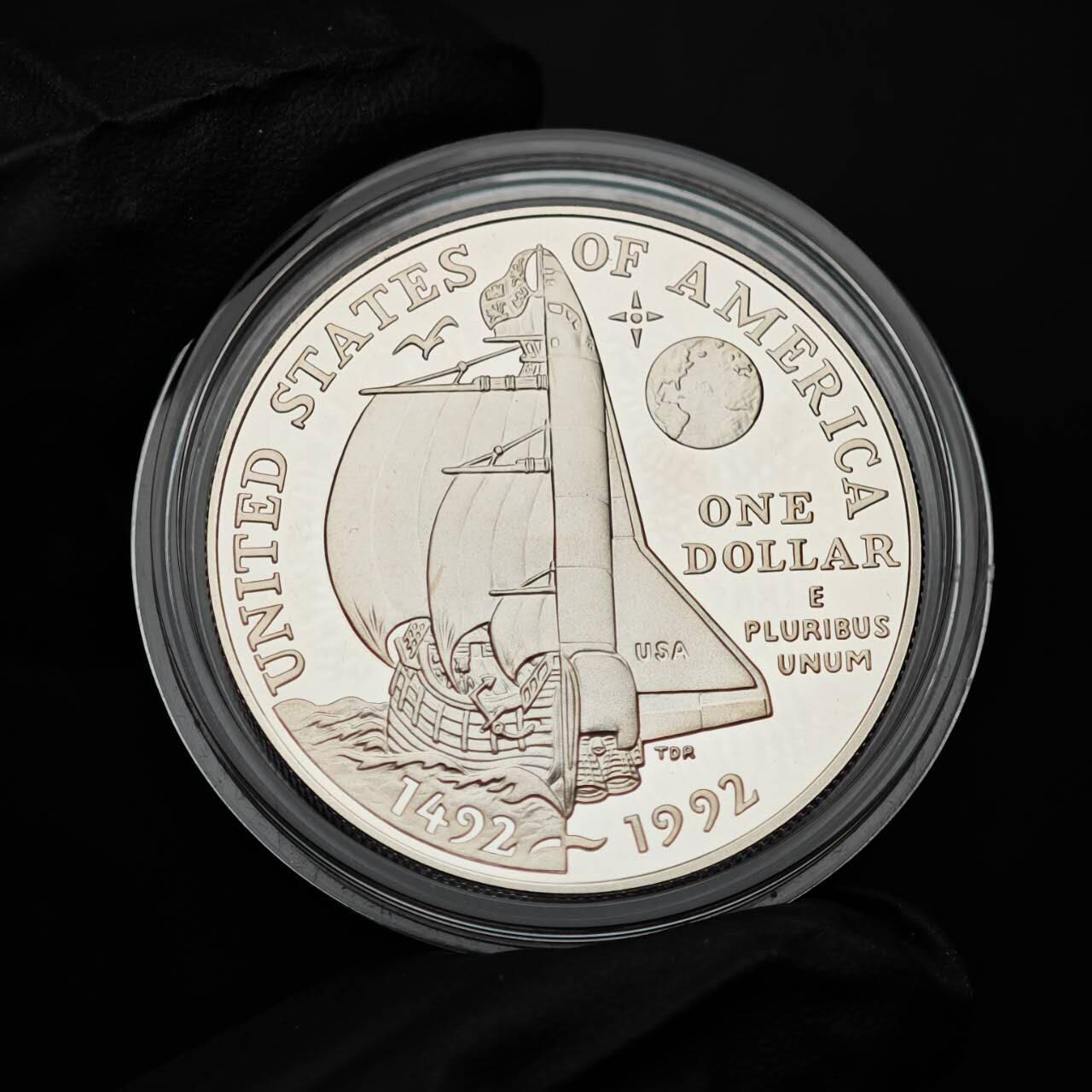 金瓯小拍第三期 古今币章 银价专场 美国哥伦布发现新大陆500周年精制银币1992年 26.8克 无盒证