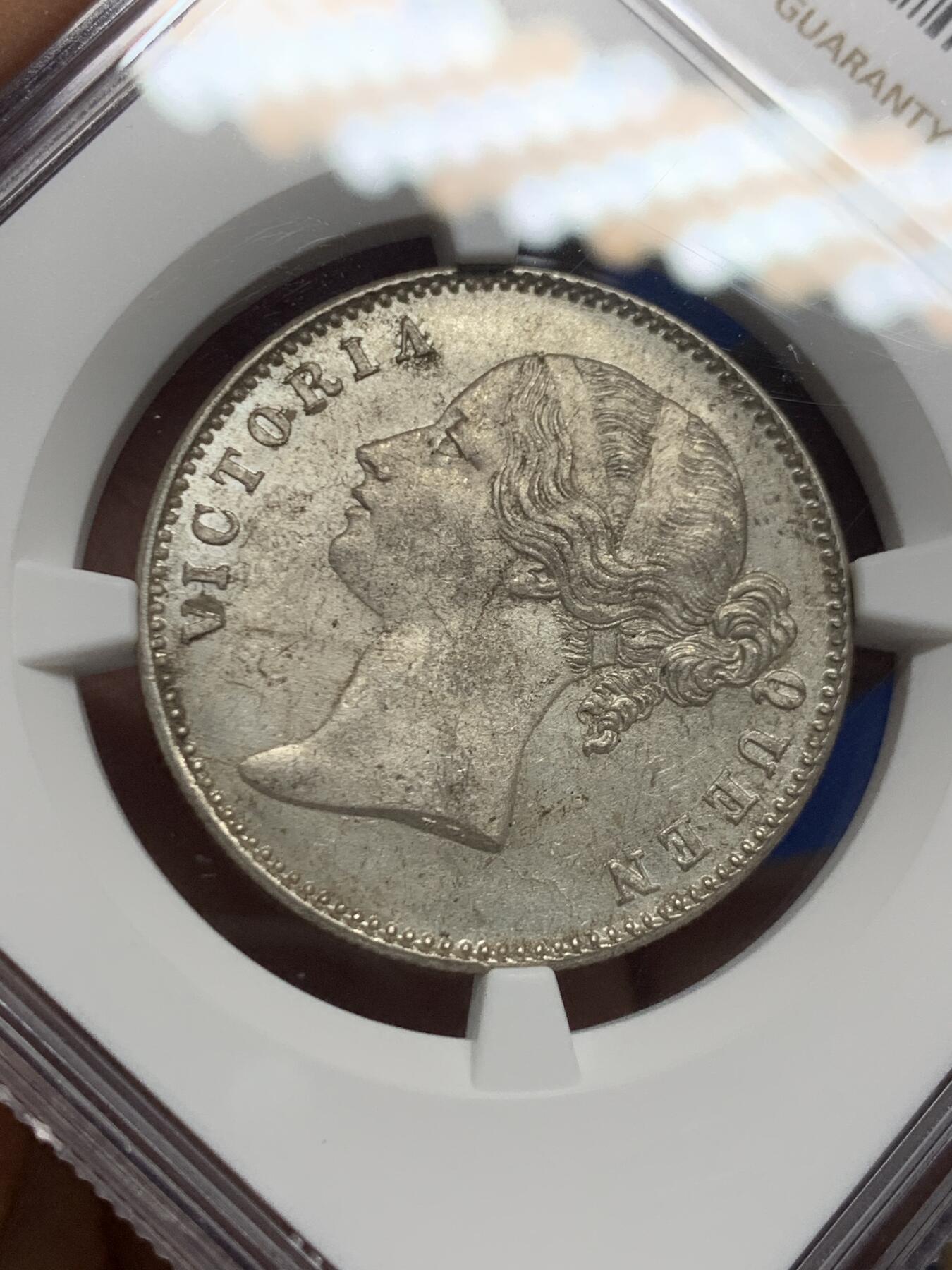 《竞宝斋》第462场 周日，周一，2场连拍 （全场包邮）欢迎送拍 NGC UNCD 印度1840年维多利亚女王1卢比银币