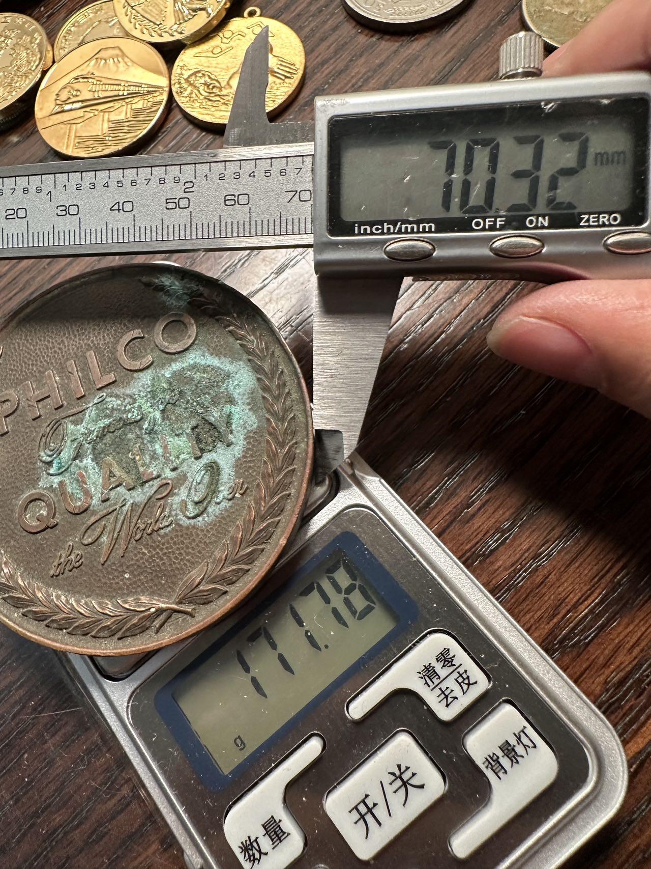 蒂克钱币-第57场 日本章 企业章拍卖  1952年美国Philco（飞歌）公司成立60周年铜章 70mm 153g