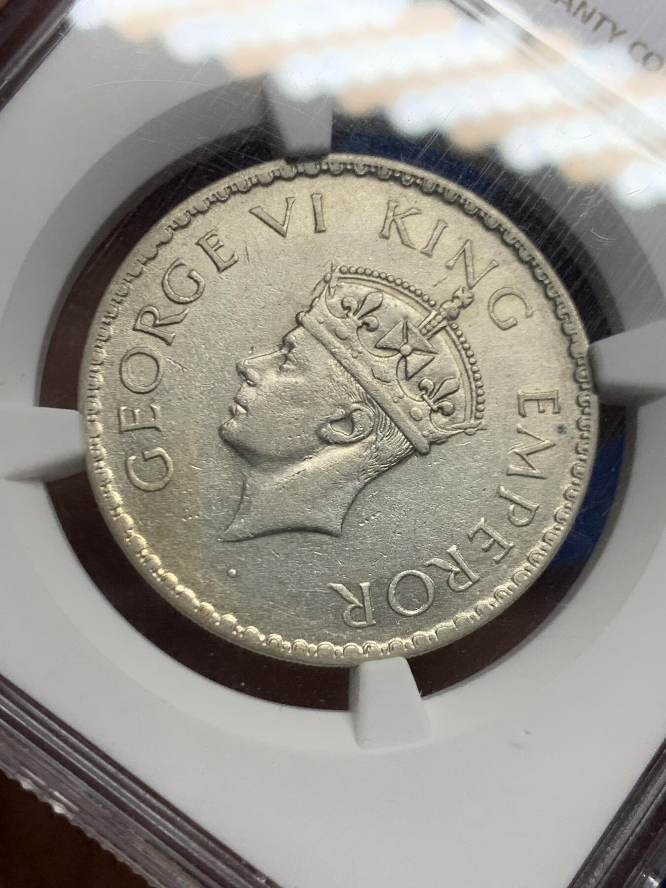 《竞宝斋》第462场 周日，周一，2场连拍 （全场包邮）欢迎送拍 NGC AU 印度1940年乔六1卢比