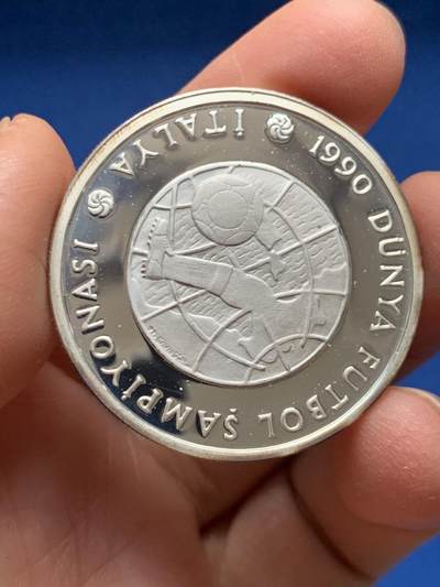 《竞宝斋》第462场 周日，周一，2场连拍 （全场包邮）欢迎送拍 - 土耳其1990年世界杯20000里拉银币 925银 23.5克