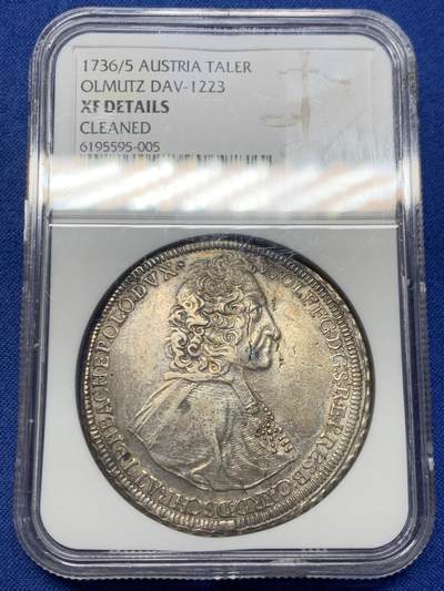 《竞宝斋》第462场 周日，周一，2场连拍 （全场包邮）欢迎送拍 - NGC XF 奥尔米茨主教区 1736/5 泰勒银币 罕见骑字版