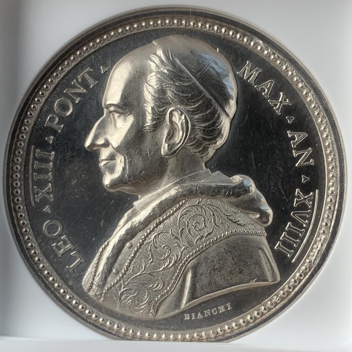 掌中浮雕-藏着的欧洲第051场 NGC MS61 ：1895年梵蒂冈教皇利奥十三世，阿尔蒂诺安瑟学院大银章，43mm