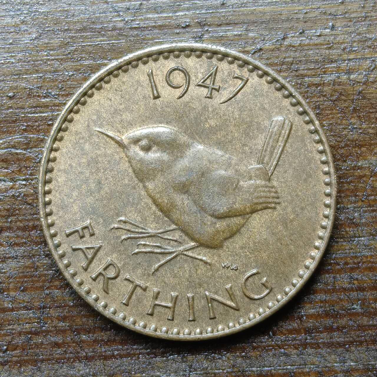 【铜匠收藏】★第140场★散币场。不寄存，30包邮。不满30元，支付5元运费。《接受代拍 代送NGC评级》 100【无寄存】英国 1法新 1947年 知更鸟 铜币乔治六世