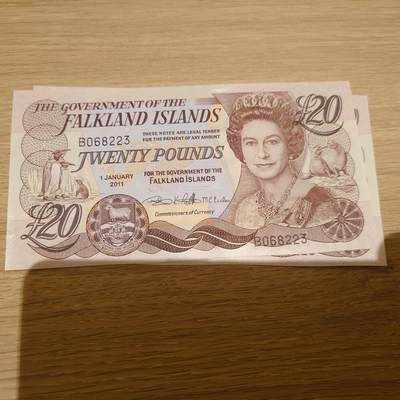 【新年十拍】世界钱币～微拍第231期暨2026年第10期  最新版日元目录以及其它外钞（周末起更新） - 2011年福克兰群岛20镑 全新绝品无47尾号223